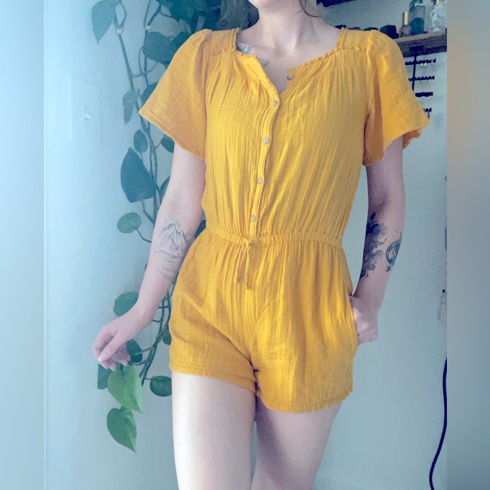 Chic Mustard Button-Up Romper
